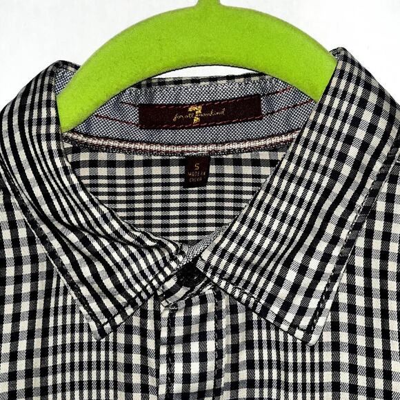 7 for All Mankind Button Down Shirt, Plaid, Long Sleeve, Black White Mens S NWOT - Picture 8 of 9
